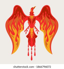 Red Phoenix Mascot Character logo design with fire effect. vector illustration