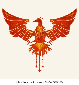 Red Phoenix Mascot Character logo design with fire effect. vector illustration