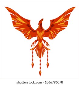 Red Phoenix Mascot Character logo design with fire effect. vector illustration