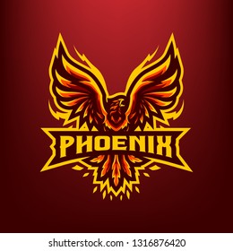 Red Phoenix Mascot Logo isolated on Dark Red Bacground