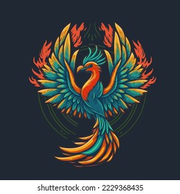 Red Phoenix mascot sport logo design. Mythology bird mascot vector illustration logo
