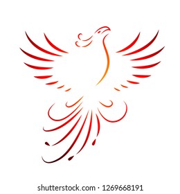 red phoenix rising wings line drawing isolated on a white background vector illustration EPS10