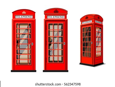 Red phone box in London over white background