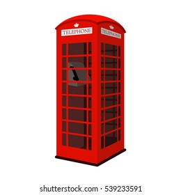 Red phone cabin icon in cartoon style isolated on white background. England country symbol stock vector illustration.