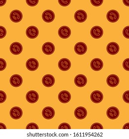 Red Phone call icon isolated seamless pattern on brown background.  Vector Illustration