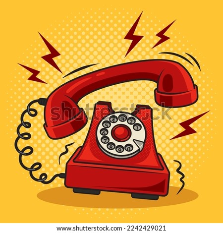 Red phone hot from calls pinup pop art retro vector illustration. Comic book style imitation.
