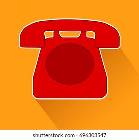 red phone old design on orange background with shadow, stock vector illustration