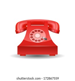 Red Phone with Rotary Dial. Vector