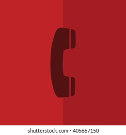 Red phone vector icon. Red background