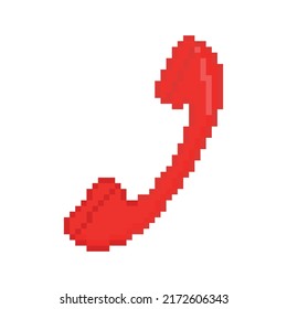 Red phone vector icon. Pixel art. 8 bit logo. eps10