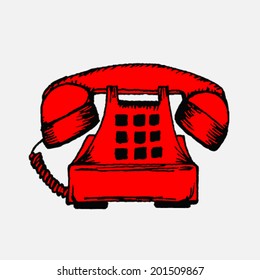 Red phone. Vector illustration.