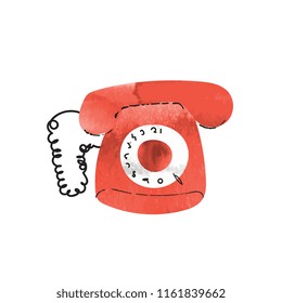 red phone watercolor illustration. retro vintage phone vector file. 