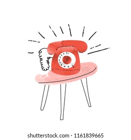 red phone watercolor illustration. retro vintage phone vector file. 