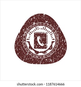 Red phonebook icon inside distress with rubber seal texture