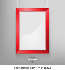 Red photo frame Mockup Vector Illustration. Empty red photo frames mockup on a concrete wall