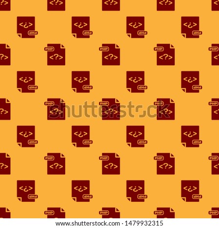 Red PHP file document. Download php button icon isolated seamless pattern on brown background. PHP file symbol.  Vector Illustration