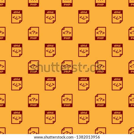 Red PHP file document icon. Download php button icon isolated seamless pattern on brown background. PHP file symbol. Vector Illustration