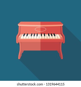 Red piano flat square icon with long shadows.