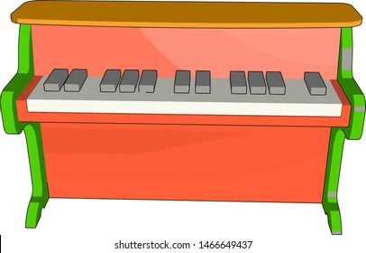 Red piano toy, illustration, vector on white background., illustration, vector on white background.