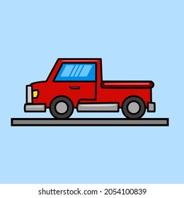 Red Pick Up Car Cartoon Design For Children's Book Template.