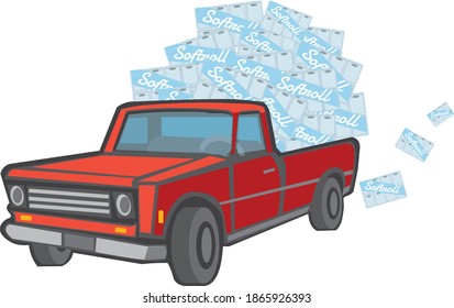 Red Pick Up Truck Full Of Hoarded Toilet Paper Price Gouging