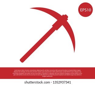 Red Pickaxe icon isolated on white background. Blockchain technology, cryptocurrency mining, bitcoin, digital money market, cryptocoin wallet. Vector Illustration