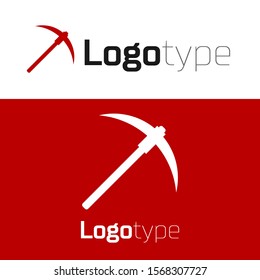 Red Pickaxe icon isolated on white background. Blockchain technology, cryptocurrency mining, bitcoin, digital money market, cryptocoin wallet. Logo design template element. Vector Illustration