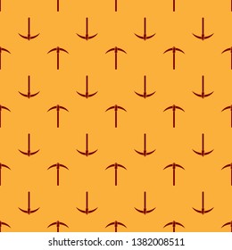 Red Pickaxe icon isolated seamless pattern on brown background. Blockchain technology, cryptocurrency mining, bitcoin, digital money market, cryptocoin wallet. Flat design. Vector Illustration