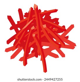 Red pickled ginger against white background