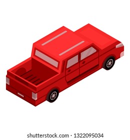 Red pickup car icon. Isometric of red pickup car vector icon for web design isolated on white background