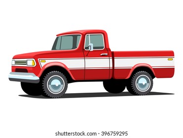 Red pickup custom offroad truck with shadow. Vector isolated illustration