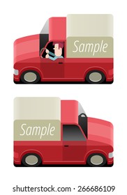 Red pickup to transport goods, vector cartoon illustration with place for your text