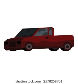 Red pickup truck moving forward, viewed from the side, isolated on white background