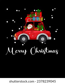 Red Pickup Truck Santa Claus with Tree Merry Christmas T-Shirt