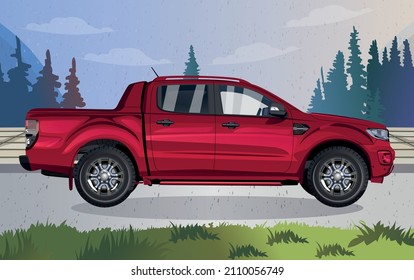 Red Pickup Truck Side View