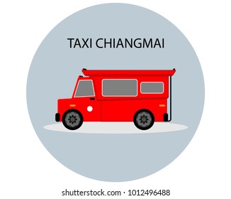 Red Pickup Truck Taxi Chiangmai on white background