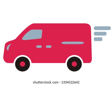 Red pickup, vector icon. Isolated object. Vector illustration. Draft Icon for Delivery of Goods.
