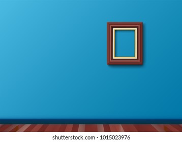 red picture frame on blue wall