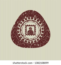 Red picture icon inside distress rubber grunge texture seal