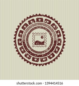 Red picture icon inside distress rubber grunge seal
