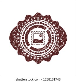 Red picture icon inside distressed grunge stamp