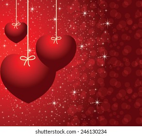 the red picture with three beautiful hearts