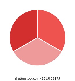 Gráfico de pizza vermelha com 3 partes gráfico, seção de círculo 3 para conceito de apresentação de negócios. Vetor de meta global para marketing e educação.