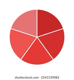 Red pie chart with 5 parts chart, 5 circle section for business presentation concept. Overall for marketing and education goal vector.