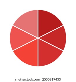 Red pie chart with 6 parts chart, 6 circle section for business presentation concept. Overall for marketing and education goal vector.