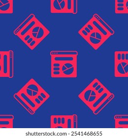 Red Pie chart infographic icon isolated seamless pattern on blue background. Diagram chart sign.  Vector