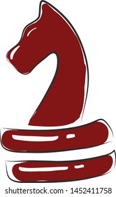 A red piece of a chess knight, vector, color drawing or illustration.