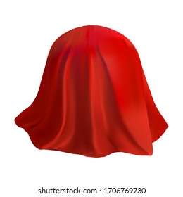 Red piece of fabric on a round sphere. 3 d mockup for design. Silk with hanging waves. Vector illustration. 
