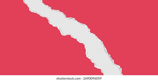 Pedazo de papel rojo con los bordes rasgados y la sombra suave están en el fondo blanco para el texto o el anuncio.