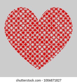 Red pieces puzzle of heart. Icon, logotype, logo vector puzzle illustration. Jigsaw on Valentine Day. Love, medical, relationship symbol. Autism awareness. Jigsaw slice, piece, part heart. Chees.